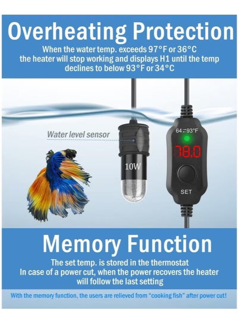 سخان حوض سمك صغير جدًا بقوة 10 واط، مزود بمنظم حرارة رقمي، يعمل بمنفذ USB بقوة 5 فولت/2 أمبير، مناسب لأحواض أسماك البيتا والسلاحف، وأحواض السمك الصغيرة التي تصل سعتها إلى 1 جالون. - Image 3