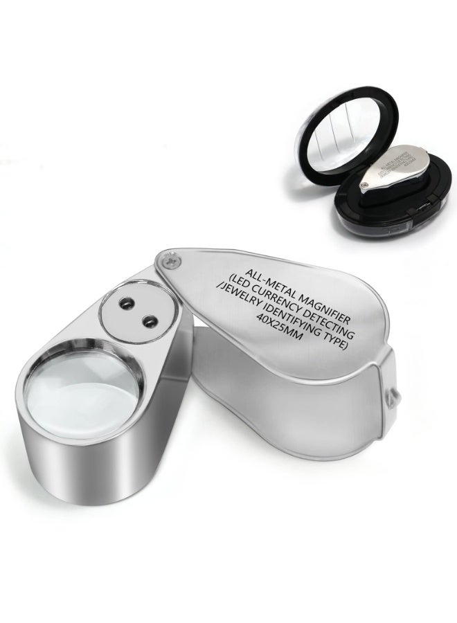 40X Full Metal Illuminated Jewelers Eye Loupe Magnifier with LED and UV Light, Folding Pocket Magnifying Glass, 2.5 cm Lens, for Gems, Jewellery, Coins, Stamps and Currency Inspection - Image 4