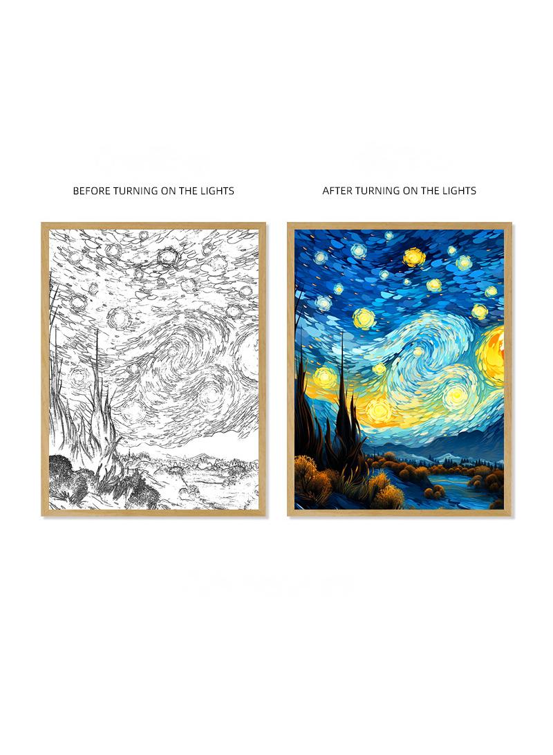 general Van Gogh Lighting Painting Decoration 3 Colors LED Light Painting Wall Decoration Art Of Light And Shadow Photo Frames LED Luminous Photo Frame Family Bedroom Living Room Night Lights - Image 1