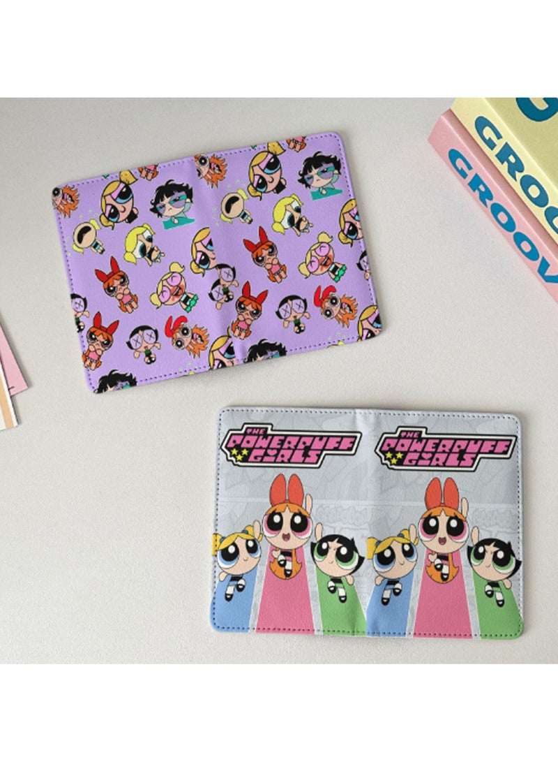 Gray Color Stripe Passport Holder Multi-Function Card Holder Passport Protection Cover, Id Card Holder Boys And Girls Pu Leather Travel Id Card Holder, Travel Card Holder (Powerpuff Girls) - Image 3