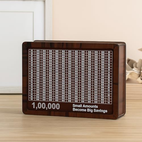 Kundi Wooden Money Box Gullak with 1 Lakh Savings Goal Tracker | Piggy Bank with Chart for Kids & Adults | Cash Saving Bank - Image 2