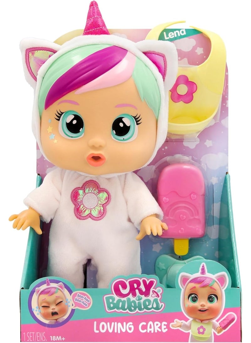 Cry Babies Loving Care Lena Interactive Doll – Cries Real Tears, Soft Unicorn Pyjamas with Colorful Hair, Includes Care Accessories, Nurturing Role Play Toy for Toddlers, Perfect Gift for Kids - Image 1