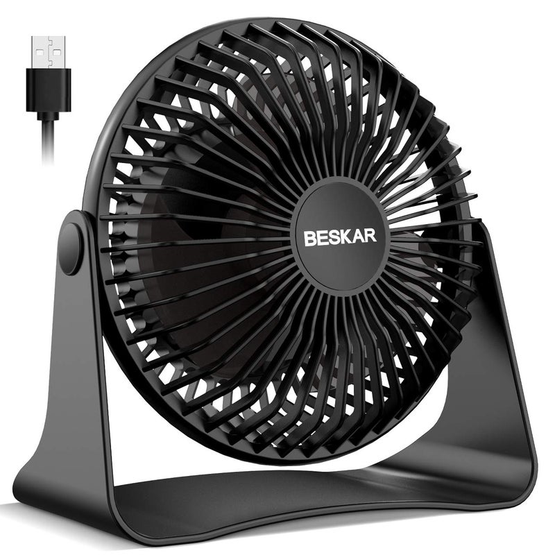 مروحة مكتب صغيرة USB من BESKAR مروحة محمولة بسرعات 3 تدفق هواء قوي تشغيل هادئ ودوران 360 درجة مروحة طاولة شخصية للمنزل والمكتب وغرفة النوم سلك بطول 39 قدم