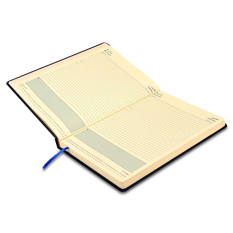 FIS 2026 A4 Diary, 210x297mm, 1 Side Padded Italian PU Cover Materials, Round Corners, 1 Day a Page Format, Arabic/English, 70gsm Italian Ivory Paper, Blue Cover - FSDI45AE26BL - Image 3