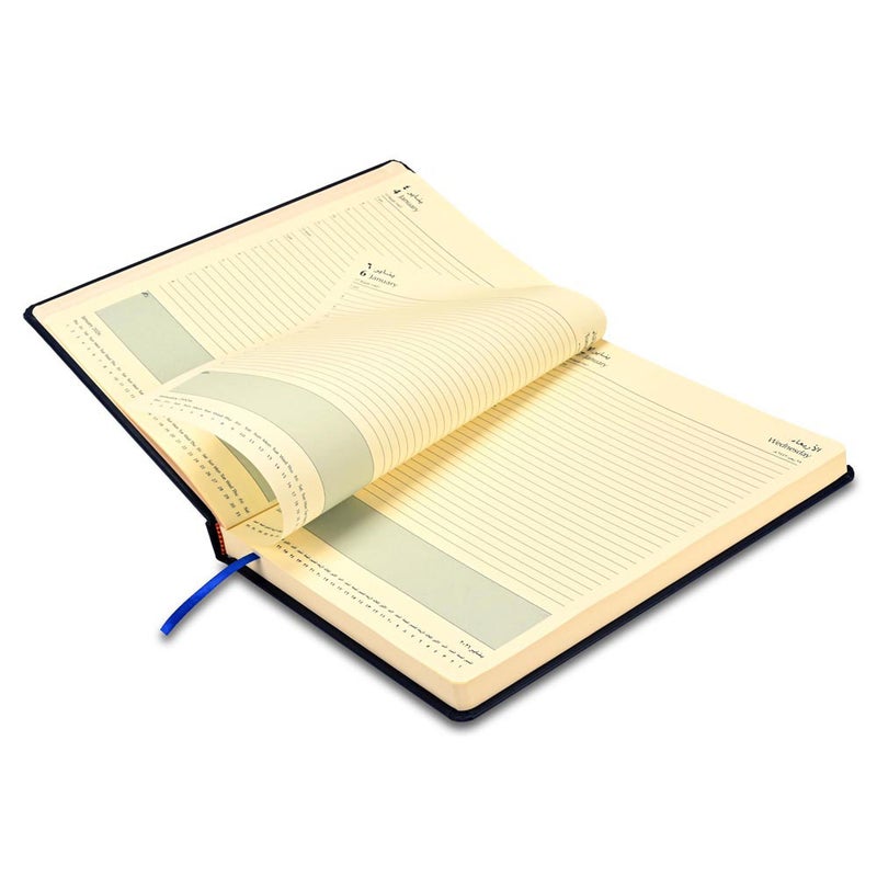 FIS 2026 A4 Diary, 210x297mm, 1 Side Padded Italian PU Cover Materials, Round Corners, 1 Day a Page Format, Arabic/English, 70gsm Italian Ivory Paper, Blue Cover - FSDI45AE26BL - Image 4
