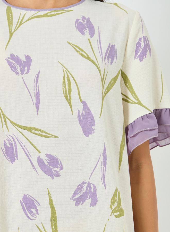 Take Two Cream Floral Print Ruffle Hem Nightdress - Image 4
