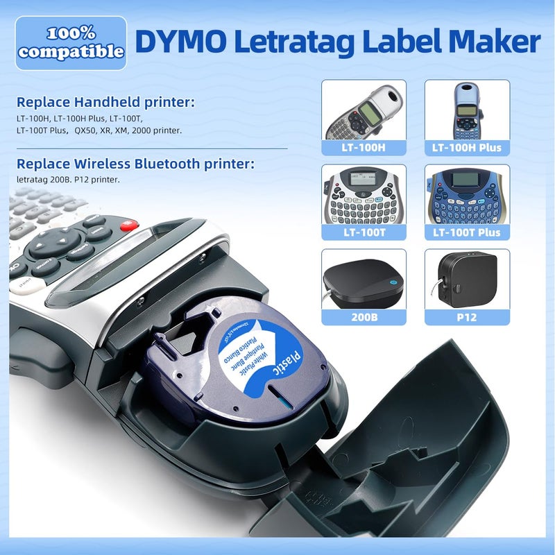 Label KINGDOM 3 Pack 91331 White Plastic Label Compatible with DYMO Letratag Label Maker Tape Refills for Letra Tag 200B, 100H 100T, 1/2" x 13'(12mm x 4m) Black on White - Image 3