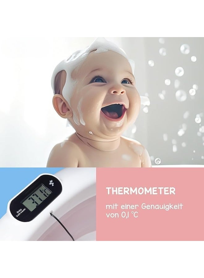 حوض استحمام للأطفال حديثي الولادة قابل للطي من 0-24 شهر مع مقياس حرارة رقمي وسدادة تصريف، حوض محمول للسفر للرضع والأطفال الصغار، أرجل مانعة للانزلاق، هدية مثالية لمولود، تصميم آمن من مواد PP+TPE عالية الجودة، حوض استحمام عملي لتوفير المساحة والاستخدام المنزلي - Image 2