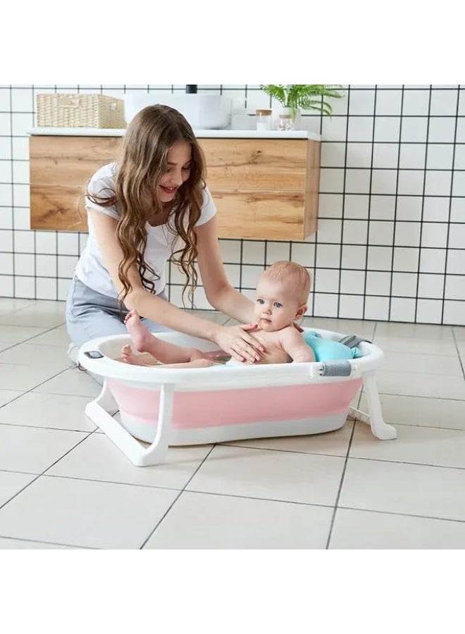 حوض استحمام للأطفال حديثي الولادة قابل للطي من 0-24 شهر مع مقياس حرارة رقمي وسدادة تصريف، حوض محمول للسفر للرضع والأطفال الصغار، أرجل مانعة للانزلاق، هدية مثالية لمولود، تصميم آمن من مواد PP+TPE عالية الجودة، حوض استحمام عملي لتوفير المساحة والاستخدام المنزلي - Image 4