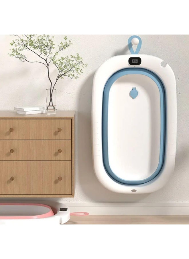 حوض استحمام للأطفال حديثي الولادة قابل للطي من 0-24 شهر مع مقياس حرارة رقمي وسدادة تصريف، حوض محمول للسفر للرضع والأطفال الصغار، أرجل مانعة للانزلاق، هدية مثالية لمولود، تصميم آمن من مواد PP+TPE عالية الجودة، حوض استحمام عملي لتوفير المساحة والاستخدام المنزلي - Image 5