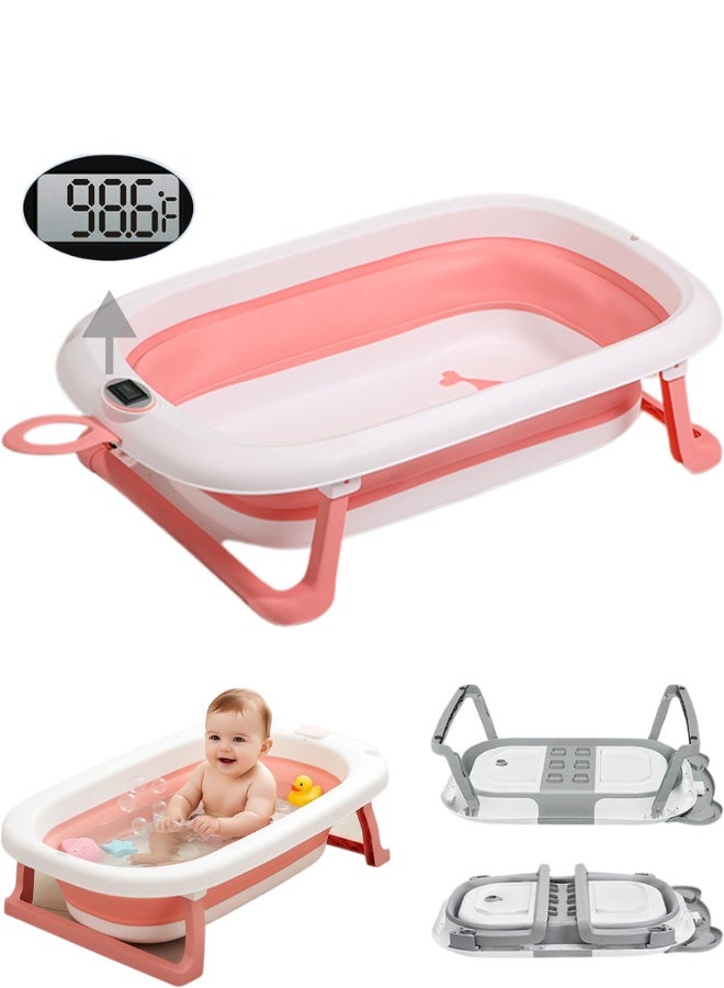 حوض استحمام للأطفال حديثي الولادة قابل للطي من 0-24 شهر مع مقياس حرارة رقمي وسدادة تصريف، حوض محمول للسفر للرضع والأطفال الصغار، أرجل مانعة للانزلاق، هدية مثالية لمولود، تصميم آمن من مواد PP+TPE عالية الجودة، حوض استحمام عملي لتوفير المساحة والاستخدام المنزلي - Image 1