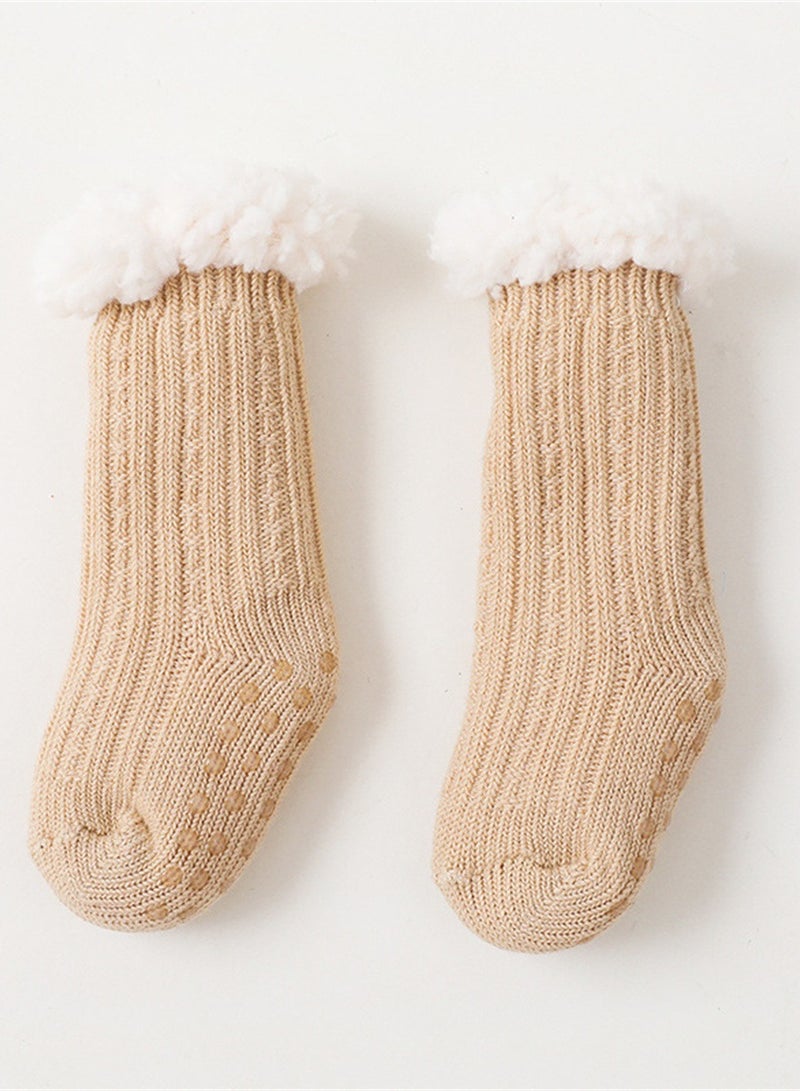 Loquat Children's Autumn And Winter Thick Thermal Socks Non-Slip Adhesive Floor Socks Beige 