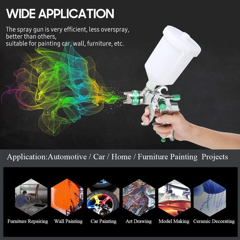Gravity Feed Air Spray HVLP Sprayer Paint with 600ML Cup 1.4mm 1.7mm 2.0mm Nozzle for Painting Car Furniture Wall - Image 3