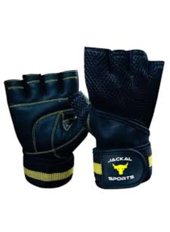 Jackal Sports Professional Action Gloves Support for Weight Lifting or Hard Work, Black
