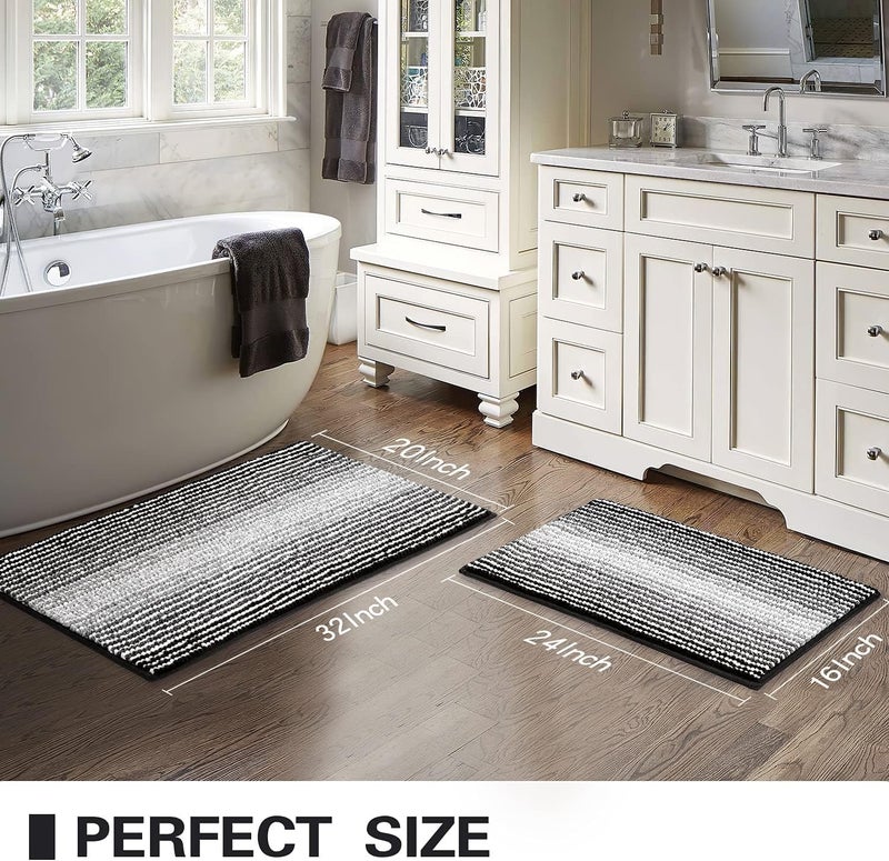 2 Pack Bathroom Mat Set - Non Slip Highly Absorbent Microfiber Shaggy Rugs - Image 4