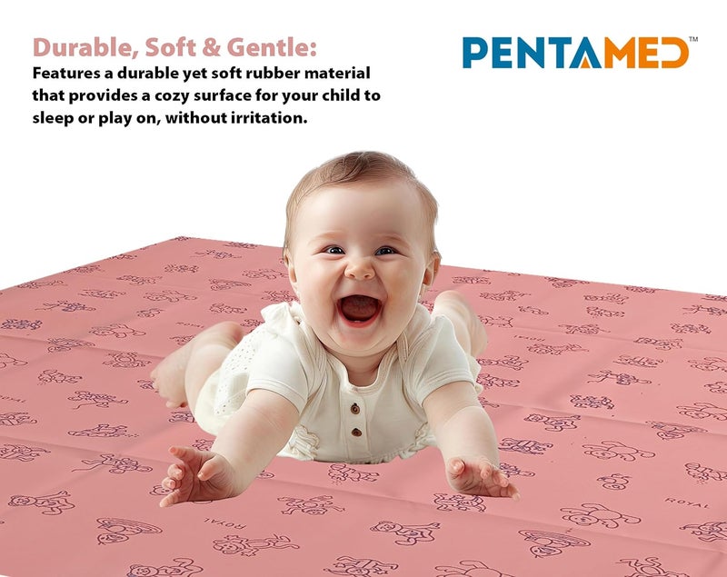 PENTAMED Baby Waterproof Mackintosh Sheet – 100 x 100 cm | Reusable, Soft & Quick Dry Bed/Mattress Protector for Newborns, Toddlers & Kids | Reversible Rubber Sheet for Cribs & Beds (Pink) - Image 3