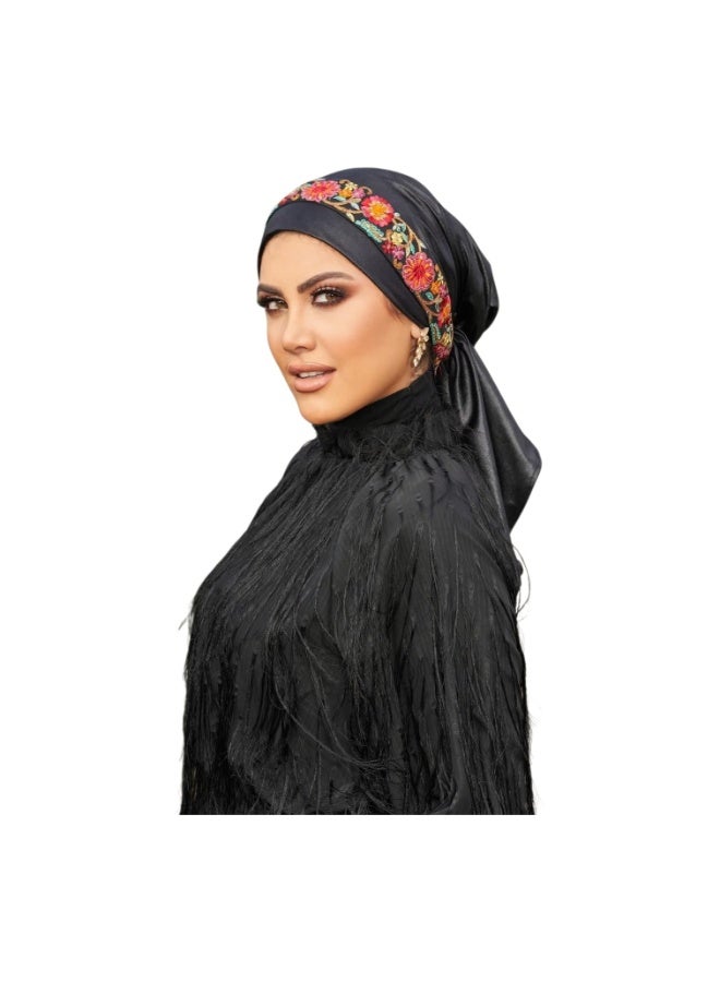 سكارف ستان جاهز علي اللبس بشريط خيوط هنديه متحرك - Image 1