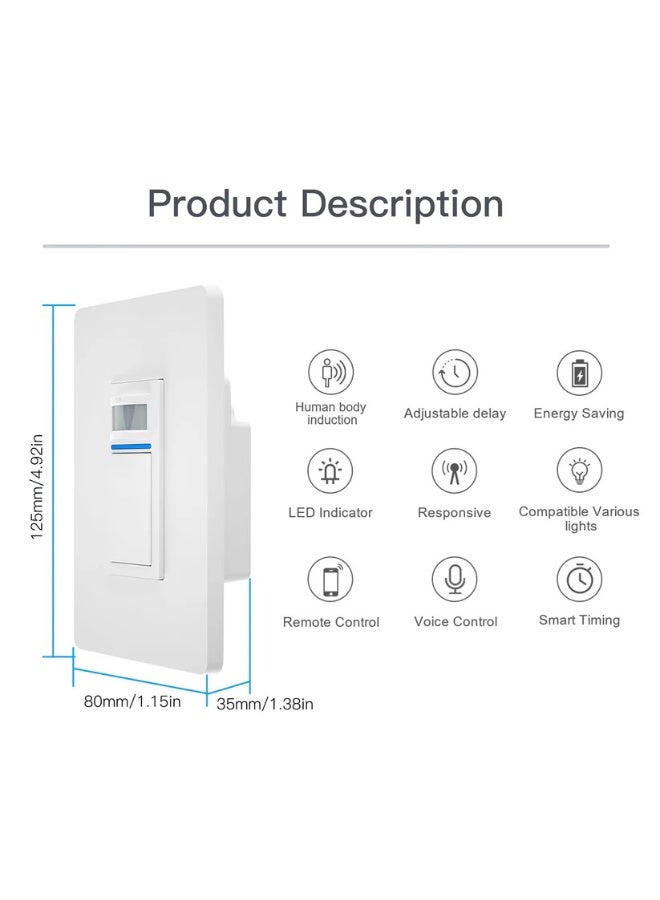 تويا مفتاح إضاءة ذكي WiFi بحساس حركة PIR  عمود واحد، سلك نيوترال مطلوب، 110/125 فولت - Image 2