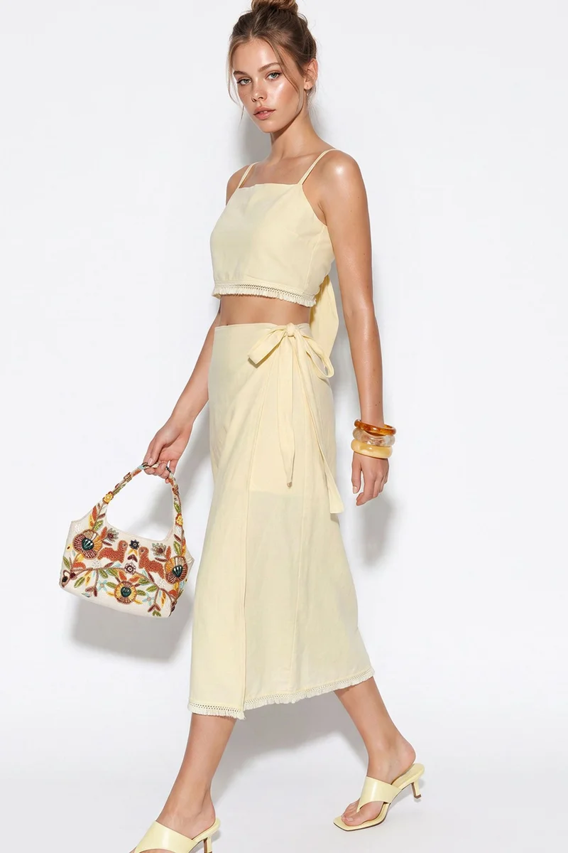 بيانكو لوتشي LUCCI Two-Piece Viscose Cotton Blouse And Skirt Set