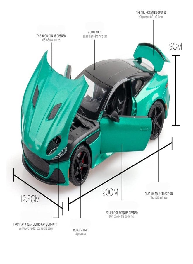 endevi Scale Exclusive Alloy Metal Pull Back Die-cast Car Model with Sound Light Mini Auto Toy for Kids Metal Model Toy Car with Sound and Light (1.22 Scale- Aston Martin -Green) - Image 2