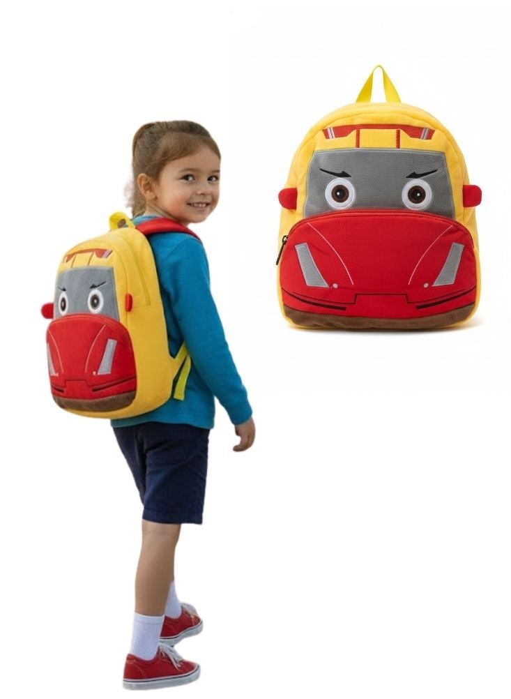 بريميم حقيبة ظهر ثلاثية الأبعاد بتصميم سيارة سباق كرتونية للأطفال - حقيبة مدرسية ناعمة من القطيفة بتصميم شخصية سيارة متحركة للأطفال الصغار ومرحلة ما قبل المدرسة - Image 1