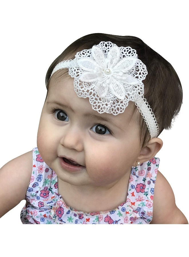Witty Pretty Witty Pretty Baby Lace Flower Headband Christening Baptism Headband Flower Girl Bow White Flower  - Image 1