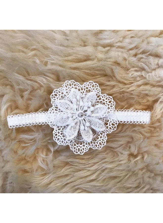 Witty Pretty Witty Pretty Baby Lace Flower Headband Christening Baptism Headband Flower Girl Bow White Flower  - Image 4