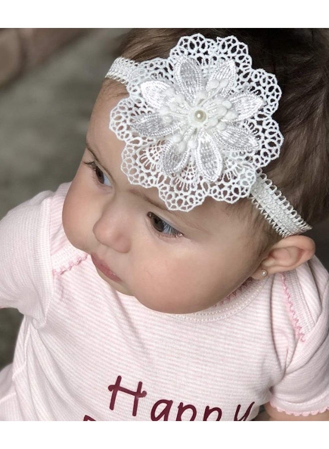 Witty Pretty Witty Pretty Baby Lace Flower Headband Christening Baptism Headband Flower Girl Bow White Flower  - Image 3