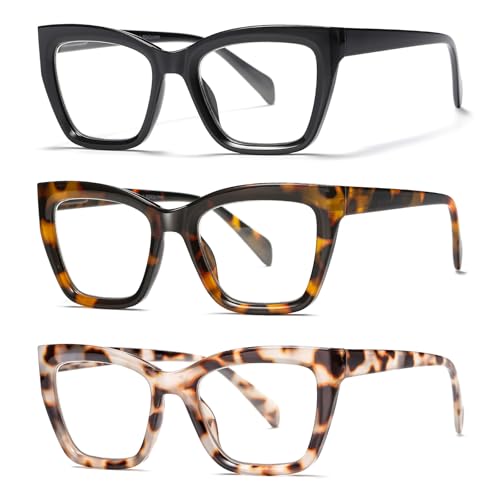 LKEYE Oversized Reading Glasses For Women Men Cat Eye Oprah Style Blue Light Blocking Computer Square Reader Designer Ladies Large Frame Fashion Spring Hinge Cute Eyewear LK6085 3 Pack +1.25 X - Image 2