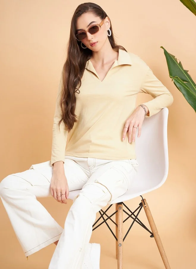 MINT STREET Cream Casual T-Shirt for Women