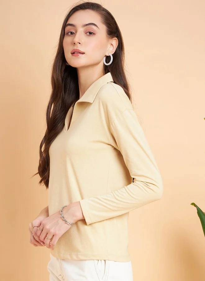 MINT STREET Cream Casual T-Shirt for Women