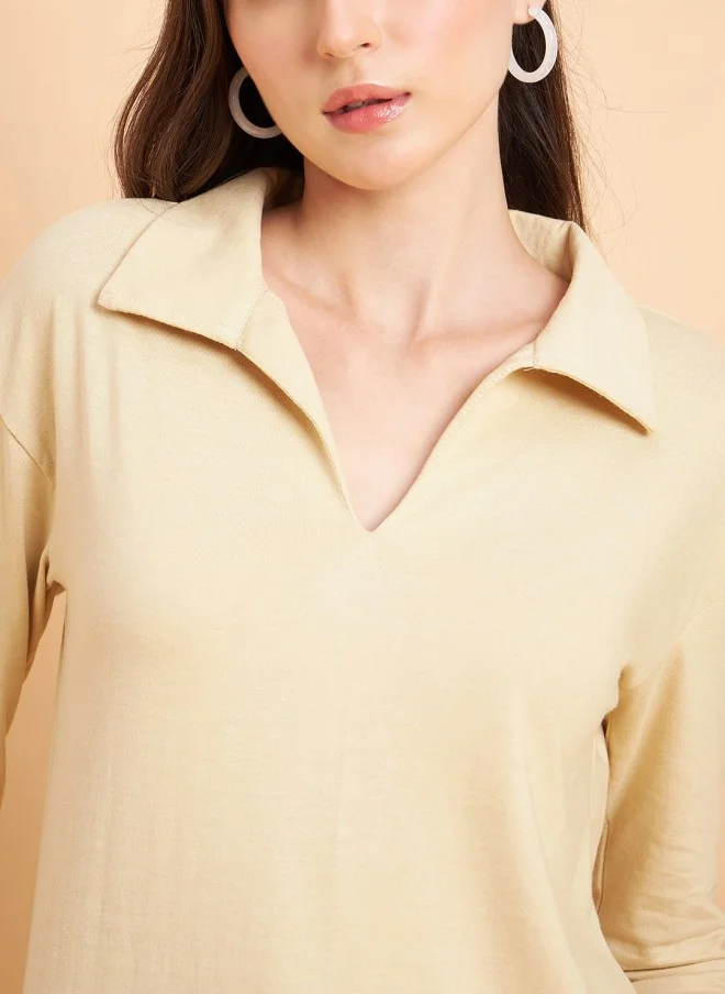 MINT STREET Cream Casual T-Shirt for Women