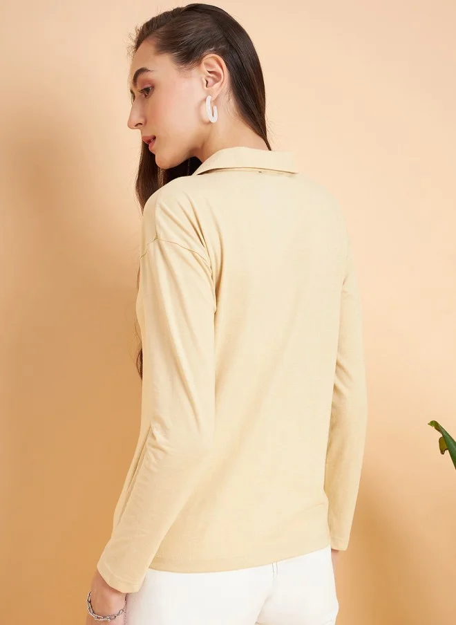 MINT STREET Cream Casual T-Shirt for Women