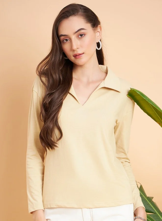 MINT STREET Cream Casual T-Shirt for Women