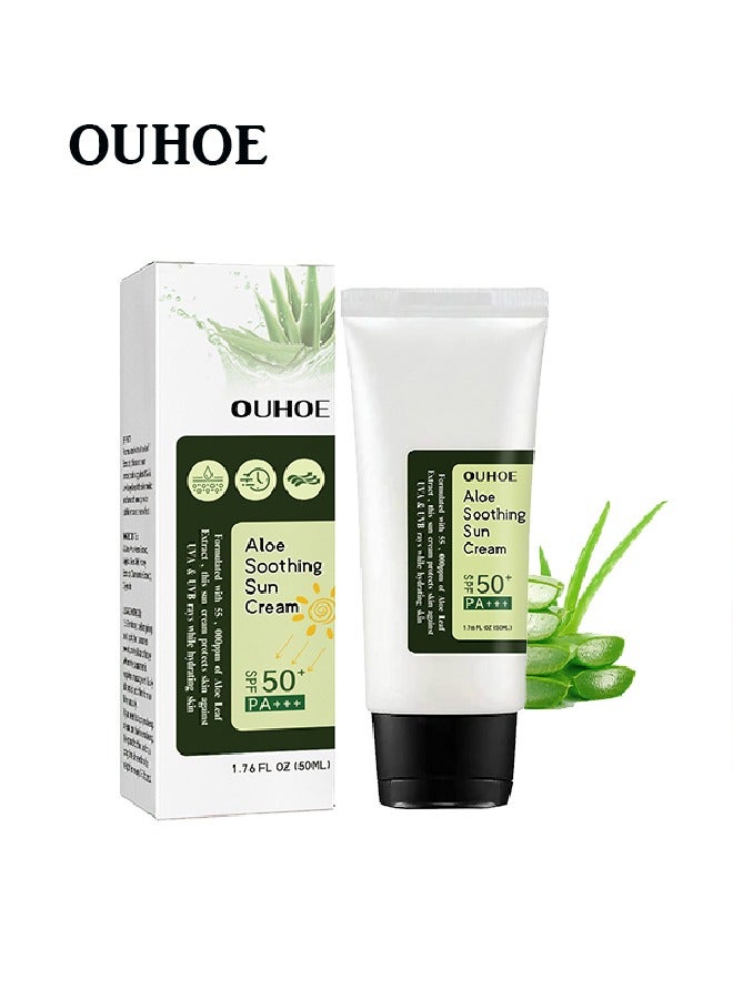 OUHOE Aloe Soothing Sun Cream SPF50+ PA+++,For Sensitive Skin,Waterproof & Sweatproof Moisturizing Sunscreen  50ml  - Image 1