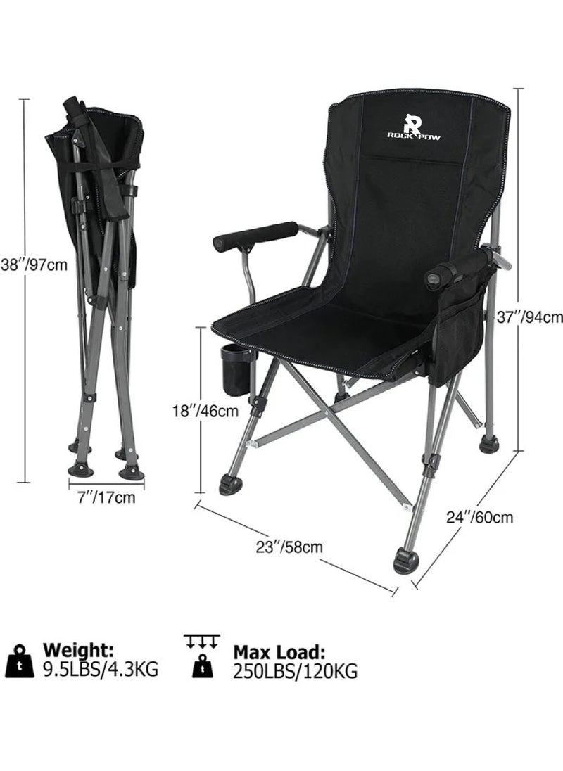 Rock Pow Outdoor Portable Camping Chair Lightweight Folding Camping Chair Heavy Duty Support 145KG High Back Padded Lawn Chair with Arm Rest Cup Holder and Portable Carrying Bag  - Image 2