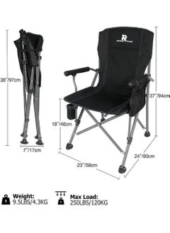Rock Pow Outdoor Portable Camping Chair Lightweight Folding Camping Chair Heavy Duty Support 145KG High Back Padded Lawn Chair with Arm Rest Cup Holder and Portable Carrying Bag  - Image 2