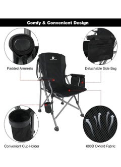 Rock Pow Outdoor Portable Camping Chair Lightweight Folding Camping Chair Heavy Duty Support 145KG High Back Padded Lawn Chair with Arm Rest Cup Holder and Portable Carrying Bag  - Image 4