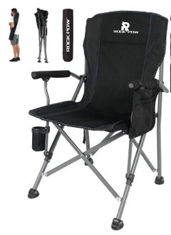 Rock Pow Outdoor Portable Camping Chair Lightweight Folding Camping Chair Heavy Duty Support 145KG High Back Padded Lawn Chair with Arm Rest Cup Holder and Portable Carrying Bag  - Image 1