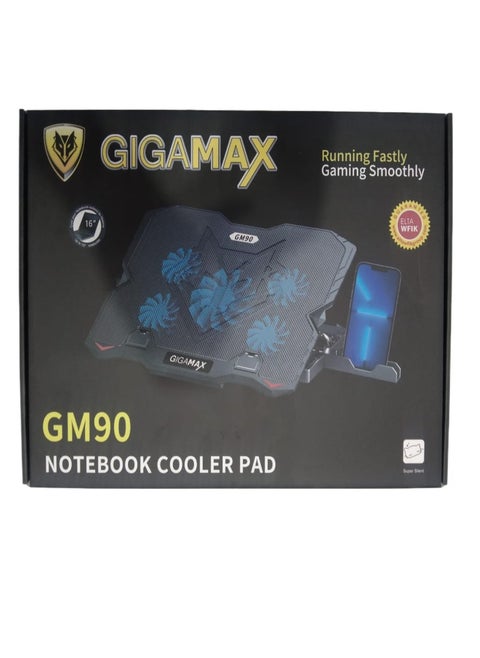 Cooling Pad For Laptops 5 Fans With Mobile Holder GM90 - Black