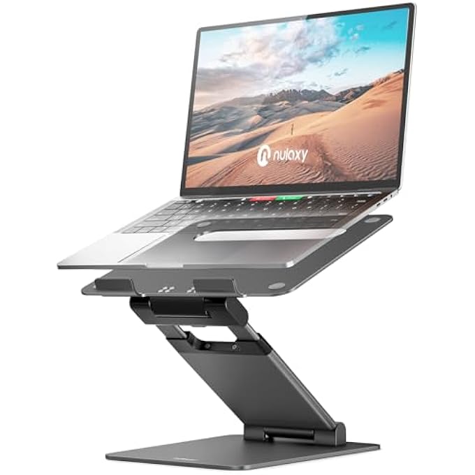 NULAXY LAPTOP STAND FOR DESK, ADJUSTABLE LAPTOP RISER ERGONOMIC LAPTOP HOLDER ADJUSTABLE HEIGHT FROM 1.2" TO 20", SUPPORTS UP TO 22LBS, COMPATIBLE WITH MACBOOK, ALL LAPTOPS TABLETS 10-17"(SPACE GREY) - Image 1