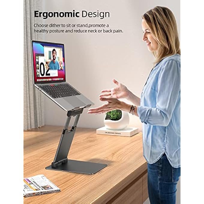 NULAXY LAPTOP STAND FOR DESK, ADJUSTABLE LAPTOP RISER ERGONOMIC LAPTOP HOLDER ADJUSTABLE HEIGHT FROM 1.2" TO 20", SUPPORTS UP TO 22LBS, COMPATIBLE WITH MACBOOK, ALL LAPTOPS TABLETS 10-17"(SPACE GREY) - Image 2