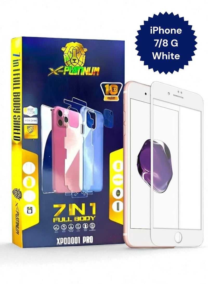 x-platinum Full protection package for iPhone 7/8G White, Protective case made of high-quality materials, high-definition screen protection, camera lens protector, phone back protector, maximum protection against scratches and breakage.
