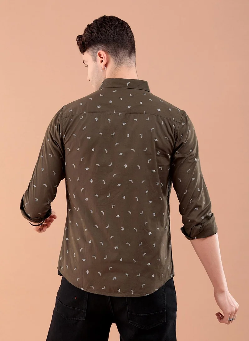 ذا انديان كراج كو Men Slim Fit Graphic Print Full Sleeves Spread Collar Casual Shirt