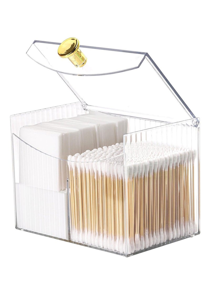 Qtip Holder Dispenser 3-Section Clear Bathroom Organizer Jar Cotton Swab/Pad/Ball Holder Container Cosmetics Storage for Vanity