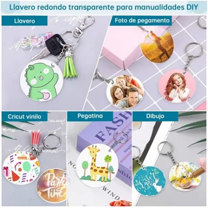 Zerodis DIY Accessories Kit Acrylic Keychain Craft Supplies with Coloured Tassels Round Blanks Key Hooks Polished Edges Design for Christmas Birthday Gift 6.7x4.7x1.8in 200 Pcs Keychain (Silver) - Image 3