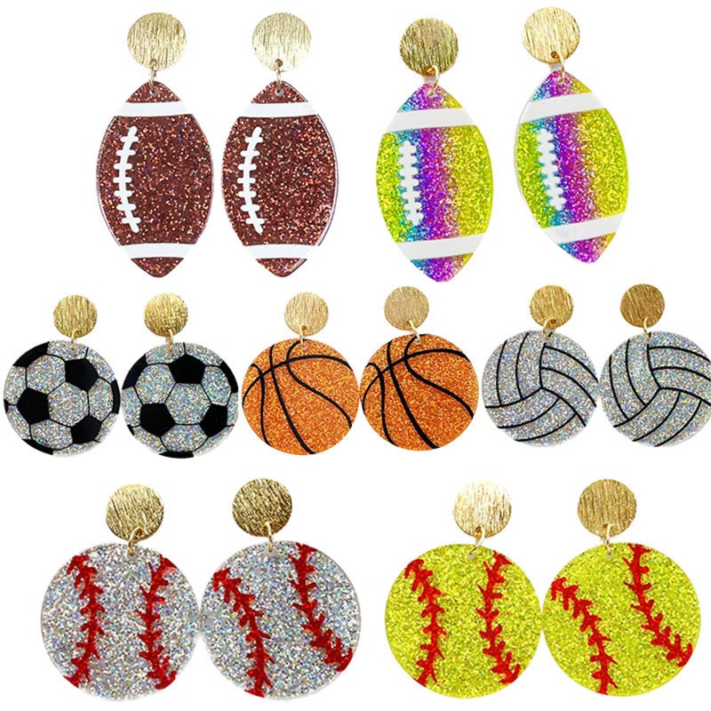 Kicomvi Acrylic Football Earrings Basketball Volleyball Baseball Dangle Drop Earring Sports Earrings for Women Team Jewelry-Basketball - Image 2