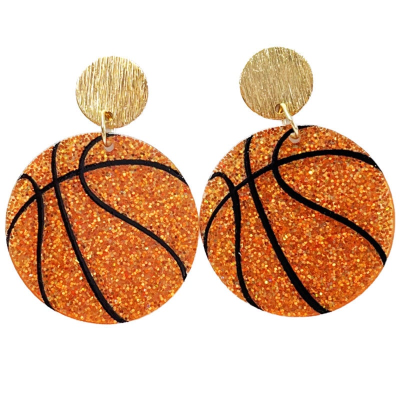 Kicomvi Acrylic Football Earrings Basketball Volleyball Baseball Dangle Drop Earring Sports Earrings for Women Team Jewelry-Basketball - Image 1