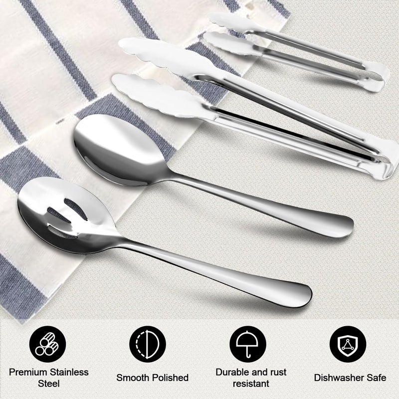 XEVOM 12PCS Stainless Steel Serving Utensils Sets - Large Serving Spoons,Slotted Spoons,Serving Tongs,Appetizer Tongs,Utensills Sets for Buffet Catering Banquet Party (Silver) - Image 4