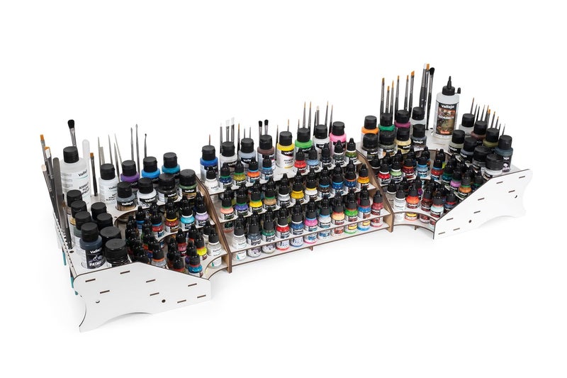 Vallejo - Front Paint Storage Rack for Scale Models and Miniatures | Capacity for 52 Bottles of 18 ml. (0.6 fl.oz.), 8 Bottles of 35 ml. (1.18 fl.oz.) or 60 ml. (2.02 fl.oz.) and 22 Brushes - Image 4